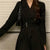 Long Sleeve Dresses Women Classy Vestidos Mujer Elegant Sashes Side Slit A-Line Charm Vintage Midi Black Empire BF Notched