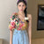 Summer New Women Chiffon Shirt Korean Floral Print Ruffled Irregular Top Slim Short Summer Ladies Blouse Tops