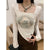 Karrram Cat Printed Long Sleeve Crop Tops Women Sexy Slim Square Collar Irregular T-shirt Autumn Chic Design Streetwear Harajuku