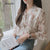 Sweet Shirts Korean Ladies Fashion Ruffle Half Sleeve Chiffon Shirt Simple Bow Tie Floral Print Blouse Women Tops Blusas Mujer