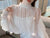 Two Pieces Set Shirt +Tank Spring Women Lace Bottoming Blouse Beading Mesh Shirt Female Lantern Sleeve Blouses Short Tops AB2094