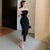 Spring Summer Sexy Socialite Off-the-Shoulder Split Slim-Fit Sheath Fashionable Mid-Length One-Step Off-Neck Dress Women