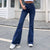 Benuynffy Button Fly Women&#39;s Raw Hem Flare Jeans Autumn Fashion Woman Denim Pants Jean Femme High Waist Full Length Slim Jeans
