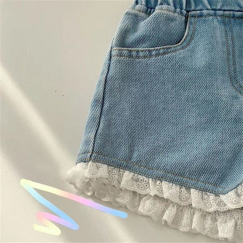 2-9T Jeans Shorts For Girls Toddler Kid Baby Clothes Summer Casual Ruffles Lace Denim Shorts Elegant Cute Sweet Trousers