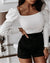 Sexy Women Knitted Puff Long Sleeve Shirt Fashion Casual Slim Fit Blouse Solid Puff Sleeve Bodycon Tops Pullover Bodysuit Romper