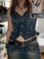 Sweetown Y2K Denim Crop Jacket Racerback Vest Grunge Waistcoat Pockets Streetwear Women Sleeveless Button Vintage Corsetier Tops
