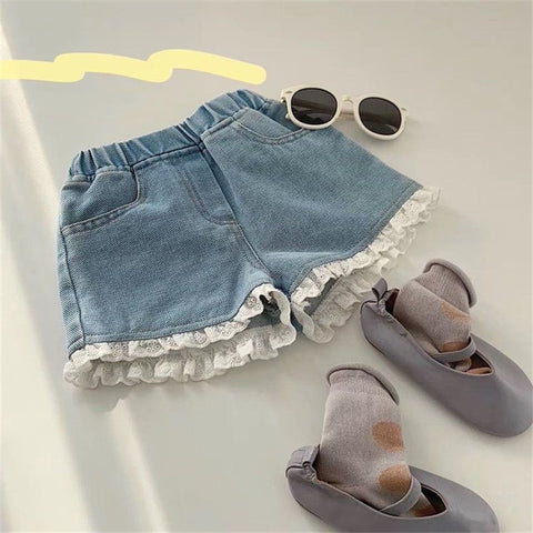 2-9T Jeans Shorts For Girls Toddler Kid Baby Clothes Summer Casual Ruffles Lace Denim Shorts Elegant Cute Sweet Trousers