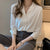 Spring V-neck Office Shirt Korean Long Sleeve Polo Collar Women Clothing Solid Chiffon Blouse Womens Tops 9380