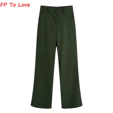 FP To Love Woman Olive Green Blazers Suit Vintage 2022SS Spring Autumn Casual Stylish Wide Leg Pants