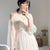 Plus Size Elegant Button A-Line Vestidos White Dress Women 2022 autumn Puff Sleeve Empire V-Neck Lace Voile Mesh Dresses 8126