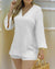 2022 Women Plain Bell Sleeve V-Neck Long Casual Loose Top &amp; Shorts Set Casual Summer Solid Streetewar Suit Sets