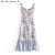 Summer New Lace Up Bowknot Spaghetti Strap High Waist French Vintage Printed Ruffle Camisole Dress Female Fashion