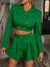 Glamaker Green 2 piece suits Office ladies crop blazer and ruffles Pleated shorts Buttons pocket club party fashion female sets