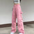 Pink Jeans for Women Punk Hippie Streetwear Wide Leg Trouser Harajuku Academic Denim Pants Vintage Full Length Streetwear