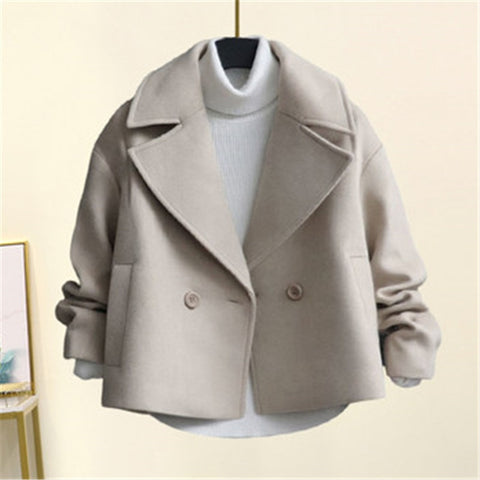 Woolen Jacket Women&#39;s Autumn Winter New Korean Version Of Solid Color Slim Long-sleeved Lapel Short Coat Temperament Commuting