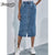 Benuynffy Single Breasted Knee Length Denim Skirt Women Streetwear Casual Pocket High Waist Straight Jeans Skirt New