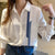 H Han Queen New Blouse Women Spring Autumn Single Breasted Turn-down Collar Shirts Office Work Blouse Chiffon Vintage Loose Tops