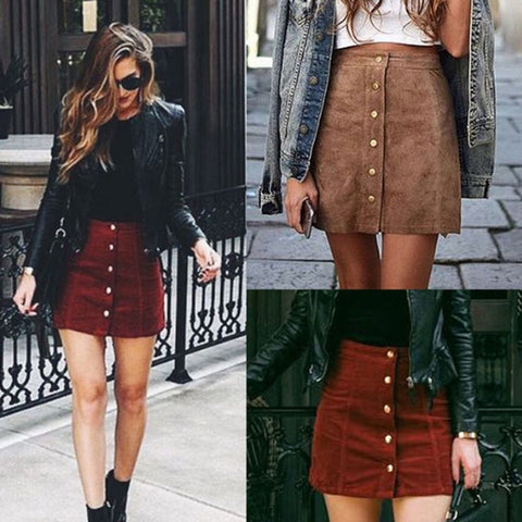 Women Casual Skirt 2022 Party Mini Womens High Waist Short Skirts Autumn Winter Button bodycon Lace Up Suede Leather Skirt