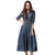 Spring&#39;s New Adult Women&#39;s Retro Dark Blue Jeanswear V-Neck Midsleeved Embroidery Belt Slimming Denim Dress