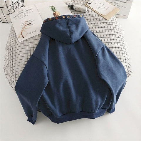 Oversized Design Sense Hoodies Women Casual Fashion Hoodie Autumn Winter Plus Velvet Thick Niche Embroidered Hooded Jacket Trend
