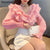 Spring Autumn Sweet Fashion Blouses Women Elegant Beading V-Neck Lace Ruffles Fairy Tops Female Lolita Style Chiffon Shirts