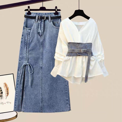 kamahe Stacy Shirt + Jeans + Skirt Set