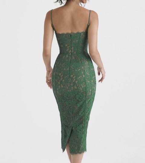 Elegant Lace Spaghetti Strap Sexy Midi Dress For Women Fashion Sleeveless Backless Club Party Print Long Dress Vestido