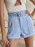 2022 Summer New Fashion Commuter Solid Color Blue High Waist Shorts with Pocket Leisure