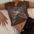American Hot Sale Hip Hop Streetwear Butterfly Print Brown Women Crop Top Summer  O Neck Goth Punk E-girl T-shirt Y2K Clothing