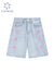 Women&#39;s High Waist Knee Length Heart Print Denim Shorts Streetwear Y2K Harajuku Short Pants Female 2022 Summer Baggy Jean Shorts