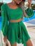 Lady Square Collar Puff Long Sleeve Short Top High Waist Lace Up Shorts Beach Loose Women&#39;s Suits Summer Casual Solid Shorts Set