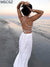 White Backless Sexy Beach Party Dress Women Spaghetti Strap Drawstring Ruched Long Dress Cross Bandage Bodycon Summer Dress 2022