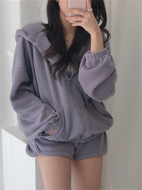 Alien Kitty Hooded Women Suits Cotton Coats Cardigans New Chic 2022 Stylish Casual Sports Autumn OL Hot Loose Wide Leg Shorts
