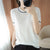Summer New Hollow Combed Cotton Knitted Short-Sleeve Womens Round Neck Colorblock Korean Loose Fashion All-Match Top