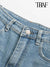 TRAF Women Fashion Front Pockets Frayed Hems Denim Shorts Vintage High Waist Zipper Fly Female Short Pants Mujer
