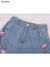 Summer Harajuku Lolita Style Denim Shorts Girly Sweet Cute Cartoon Piggy Embroidery Bow Bandage Short Pants Women Kawaii Jeans