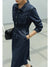 DUSHU Retro Contrast Color 100% Cotton Dark Denim Dress Women Vintage Casual Commuter Polo Collar Female Long Shirt Skirts