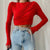 Spiez Solid Color Women Wrinkled Style Summer Crop Tops Female Long Sleeve T-shirt New Chic Club Wear