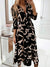 Summer New Women&#39;s Dress V-neck Print Spring Long-sleeved Lace-up Dress with Elegant Temperament
