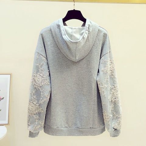 2022 Autumn New Hoodies Women Korean Style Top Lace Chain Link Stitching Long Sleeve Hoodie Women&#39;s Casual Fashion Hooded Jacket