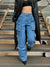 Women High Waist Baggy Jeans Flap Pocket Relaxed Fit Straight Wide Leg Y2K Pants Fashion Cargo Jeans Casual Slim Loose Trousers