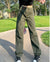 Vintage Green Wide Leg Pant Women Casual High Waist Straight Baggy Jeans Autumn Winter Ladies Retro Denim Cargo Pants Streetwear