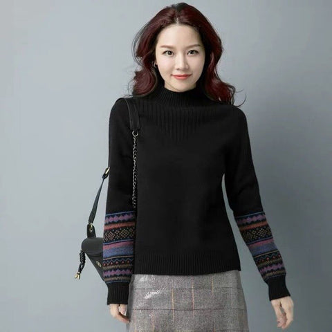2022 Autumn and Winter New Fashion Sweater Women&#39;s Retro Long-sleeved Loose All-match Knitted Semi-high Collar Western-style Top