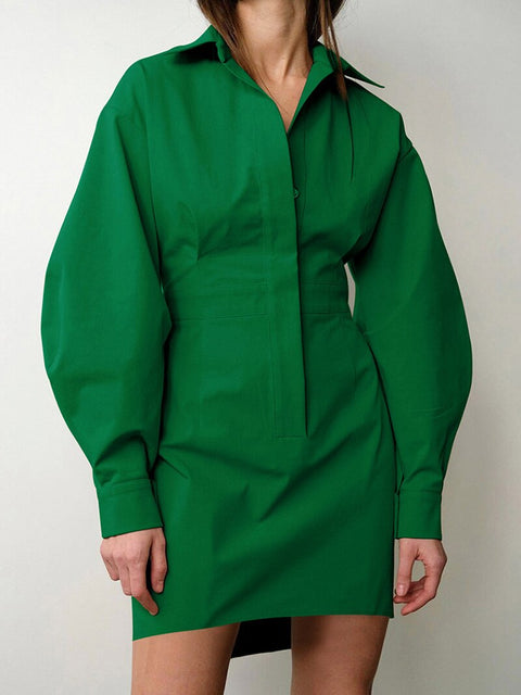 2022 Autumn Winter Women Solid Mini Shirt Dress Office Ladies Long Sleeve Slim Fit Bodycon Club Pencil Dress For Women