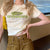 Y2K Summer Skinny Women Graphic T Shirts Navel Trend Print O-Neck Stretchy Short Sleeve Crop Top Streetwear Slim Tees Рубашки