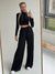 Autumn Winter Women Solid Casual Fitness Tracksuit Set Outfits Long Sleeve Crop Tops Trouser Flare Pants 2 Two Piece Set