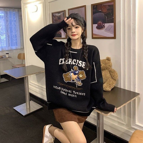 2022 Autumn and Winter Fashion New Letter Printing Pullover Sweater Female Loose Round Neck Long-sleeved Knitted Top Women