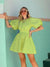 Summer New Solid Color Women&#39;s Short Skirt Round Neck Puff Sleeve Temperament Hollow Cotton Short-sleeved Dress Dresses Women