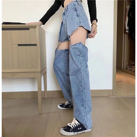 BiggOrange Retro Denim Trousers Women&#39;s Straight Loose High Waist Slim Pants Autumn Hot Girl Design Detachable Woman Jeans