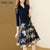 EVNISI French Suit Dress Navy Female Spring And Summer 2022 New Fake Two-piece Print Dresses Notched Neck A-line Vestidos